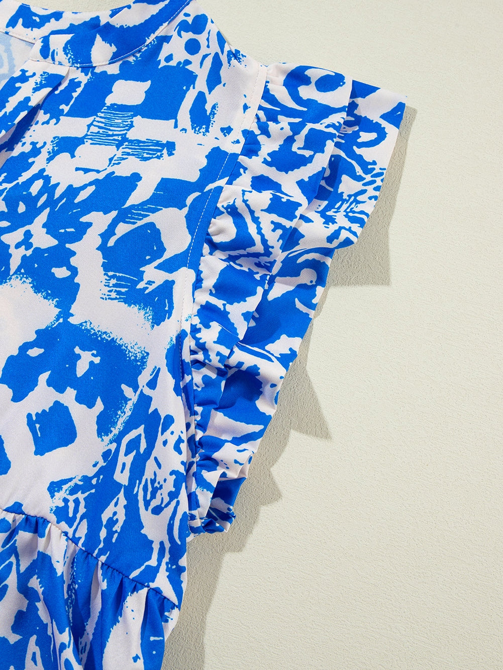 Elegant White Floral Printed V-Neck Ruffle Sleeve Mini Dress