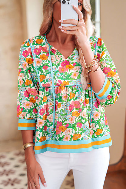 green floral blouse