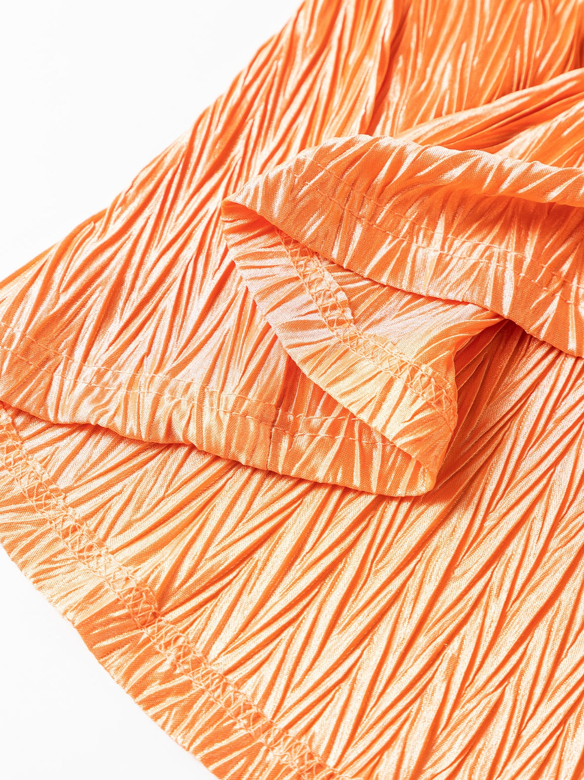Grapefruit Orange Crinkled Texture Button-up Blouse with Wide Sleeves