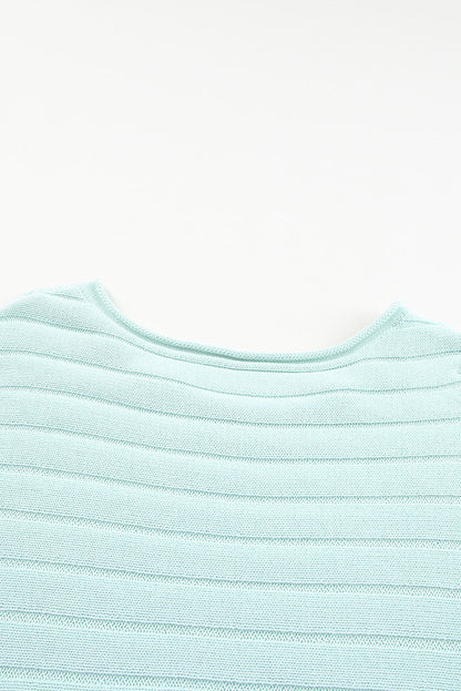Green Exposed Seam Dolman Sleeve Ribbed Knit Top