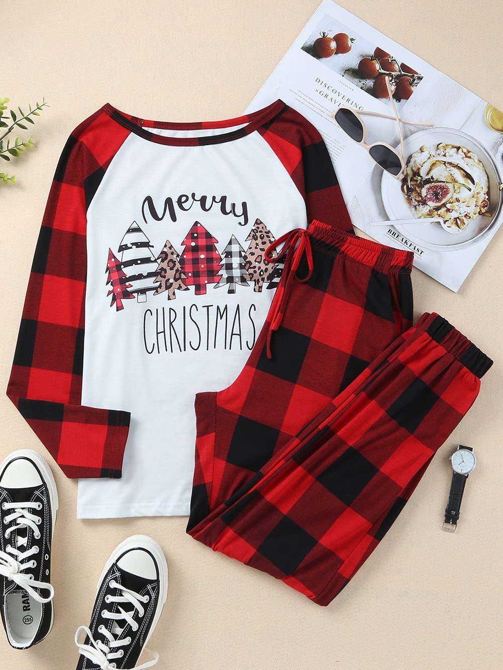 Festive Red Tartan Christmas Graphic Lounge Set