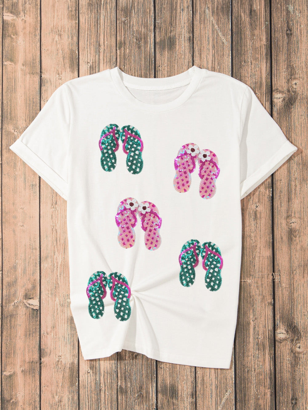 Glittery White Slippers Embellished Tee