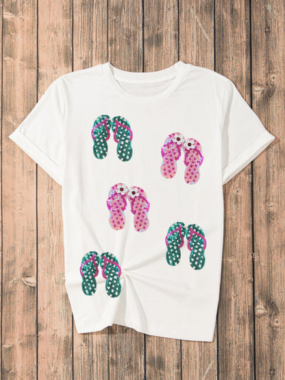 Glittery White Slippers Embellished Tee