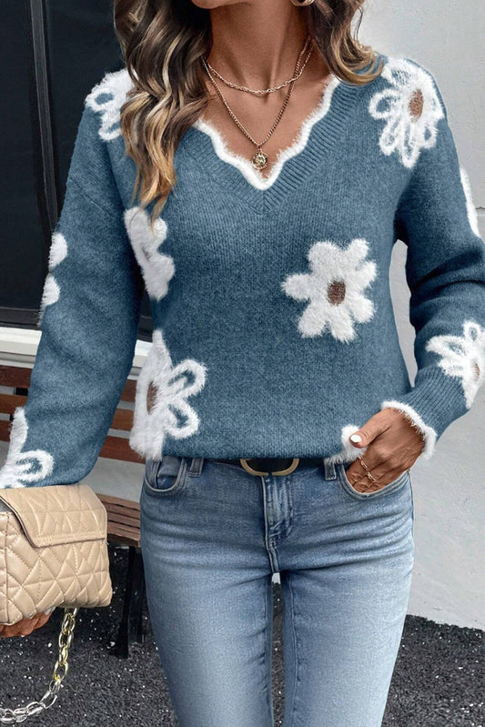 scalloped v neck sweater