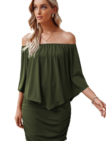 Layered Army Green Ruffle Poncho Mini Dress