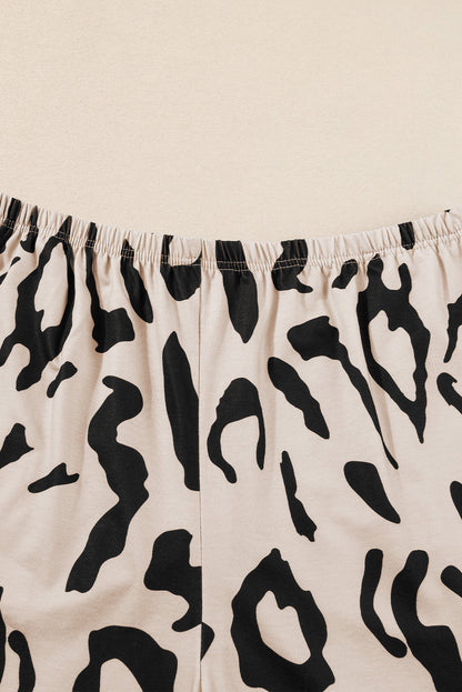 Taupe Leopard Print Plus Size Lounge Set with Tee and Shorts