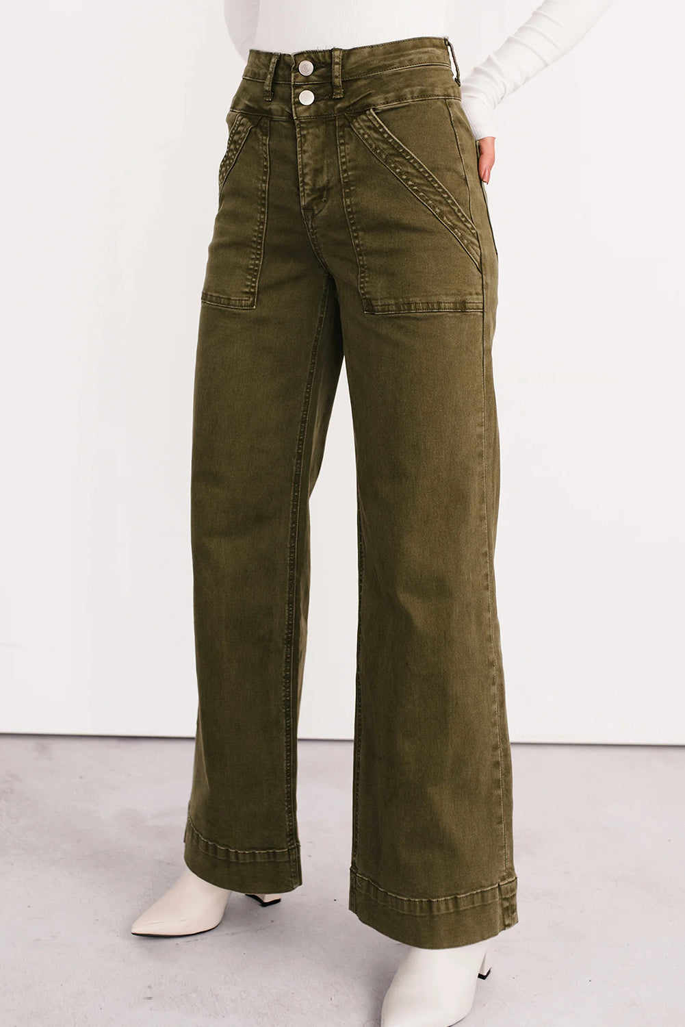 Jungle Green Henley Wide Leg Mica Denim Jeans