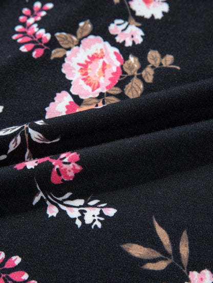 Floral Strappy Racerback Tank Top in Black Plus Size