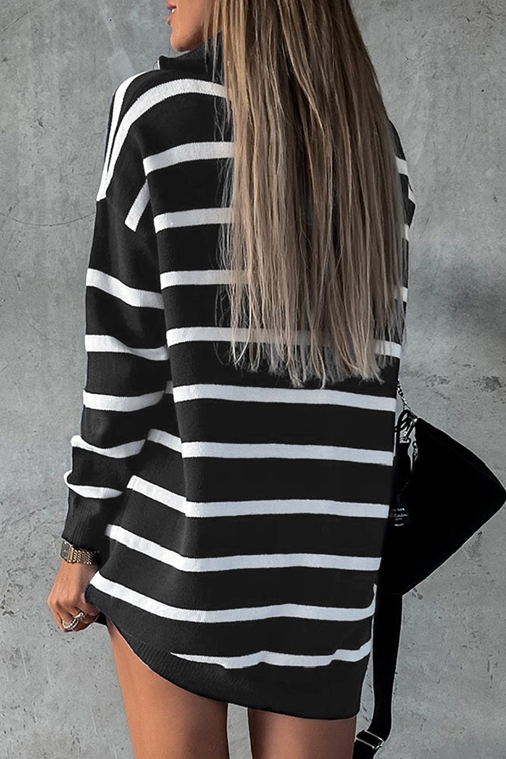 black striped sweater dress