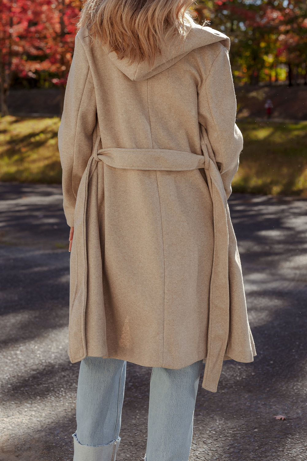 Oatmeal Lapel Collar Double Breasted Belted Overcoat