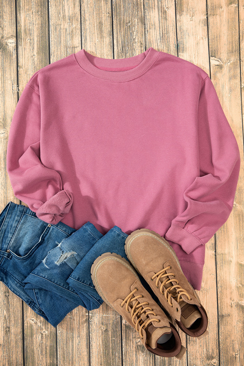 Meadow Mauve Solid Fleece Lined Drop Shoulder Terry Sweatshirt