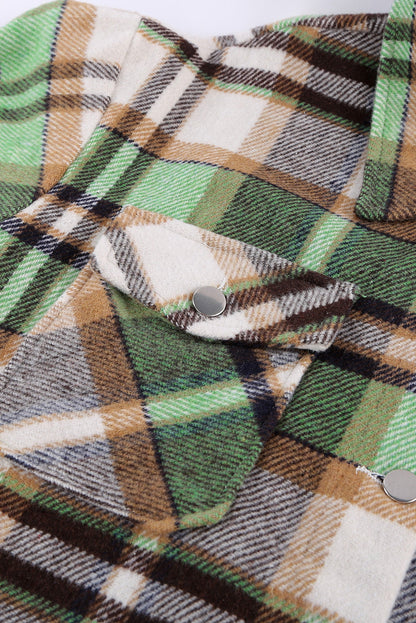 Green Plaid Print Shacket with Pockets