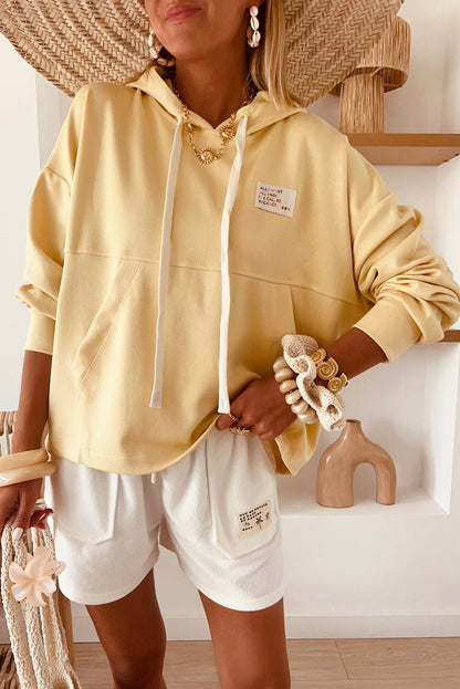 Yellow I WANT VACANCES Colorful Letter Patch Loose Hoodie