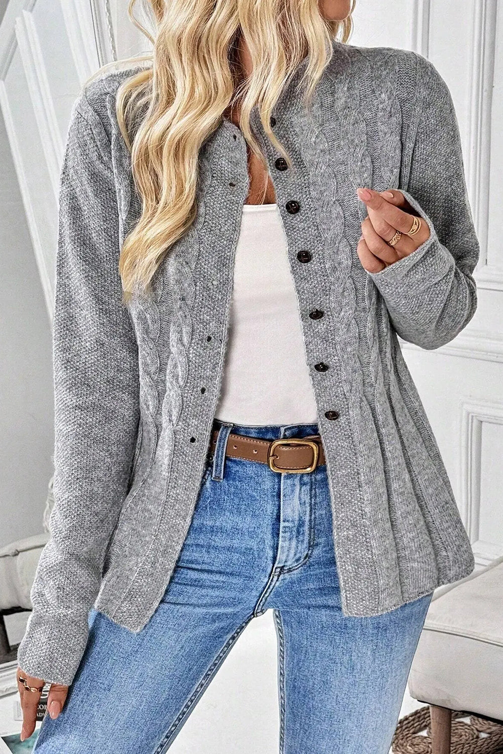 High-rise Cable Cardigan Sweater