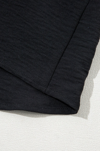 V-Neck Flutter Sleeve Black Textured Plus Size Blouse