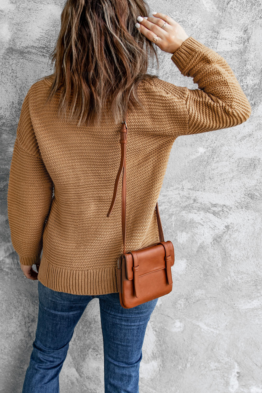 Khaki Warm and Cozy Turtleneck Sweater with Long Sleeves
