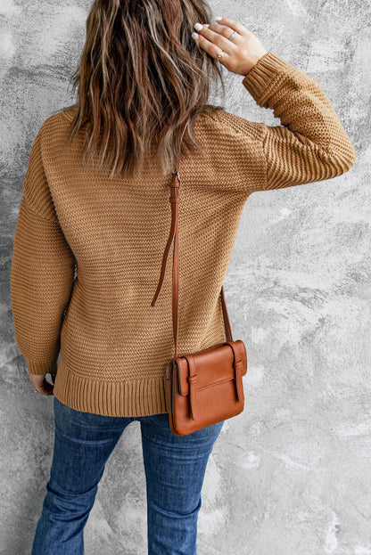 Khaki Warm and Cozy Turtleneck Sweater with Long Sleeves