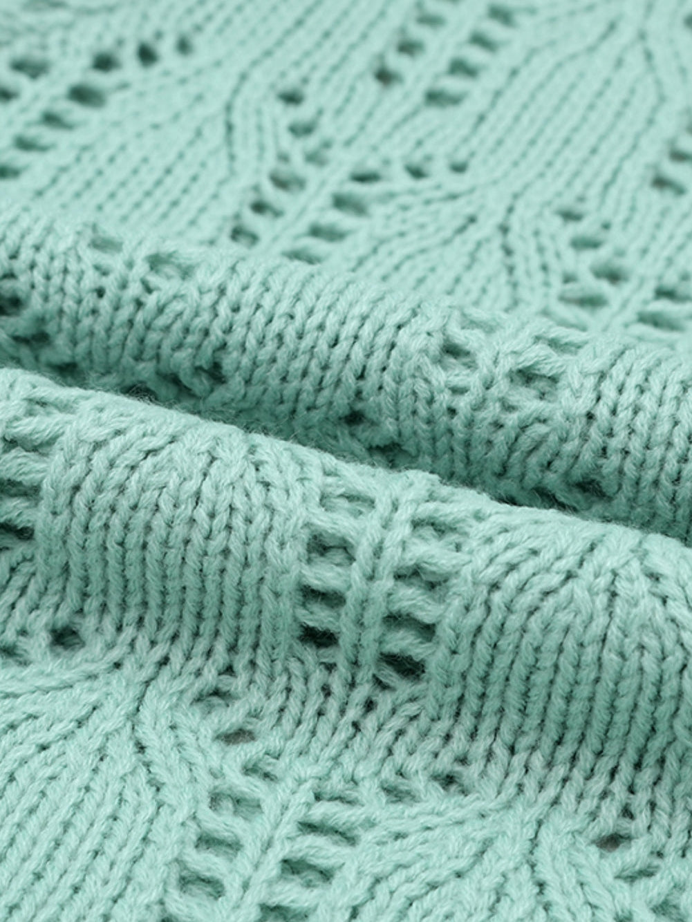 Green Pointelle Knit Sheer Sweater