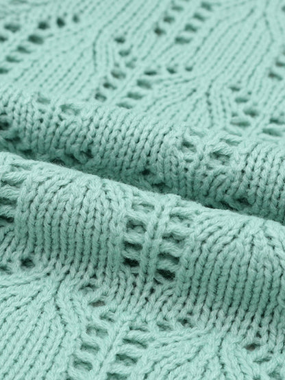 Green Pointelle Knit Sheer Sweater