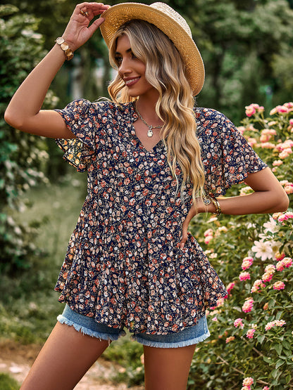 T-Shirts - V-Neck Temperament Print Casual T-Shirt - MsDressly