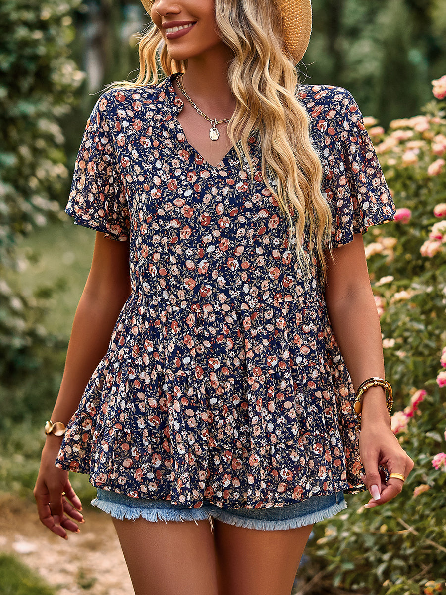 T-Shirts - V-Neck Temperament Print Casual T-Shirt - MsDressly