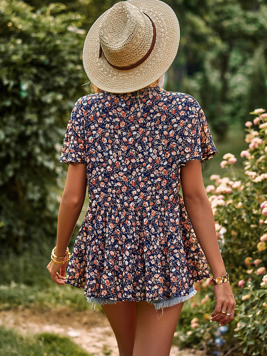 T-Shirts - V-Neck Temperament Print Casual T-Shirt - MsDressly