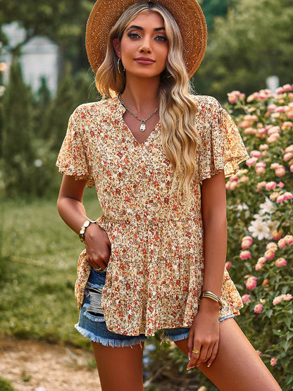 T-Shirts - V-Neck Temperament Print Casual T-Shirt - MsDressly