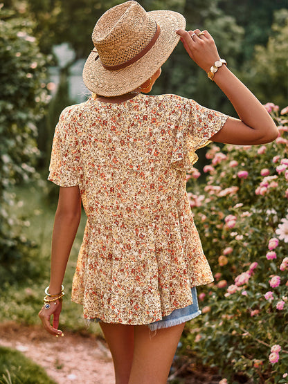 T-Shirts - V-Neck Temperament Print Casual T-Shirt - MsDressly