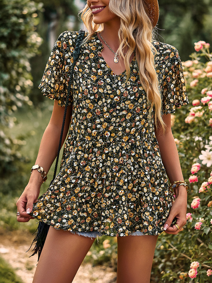 T-Shirts - V-Neck Temperament Print Casual T-Shirt - MsDressly