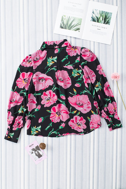 Elegant Floral Print Puff Sleeve Blouse