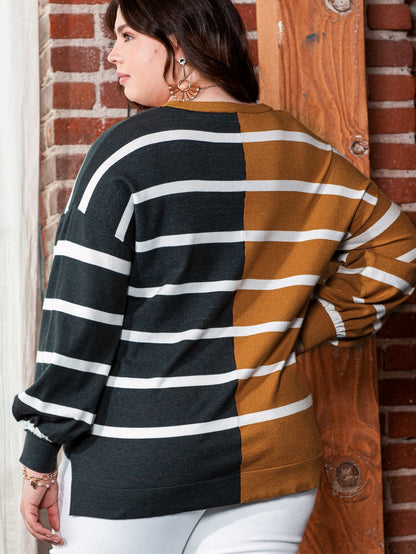 Plus Size Colorblock Striped Patchwork Loose Top