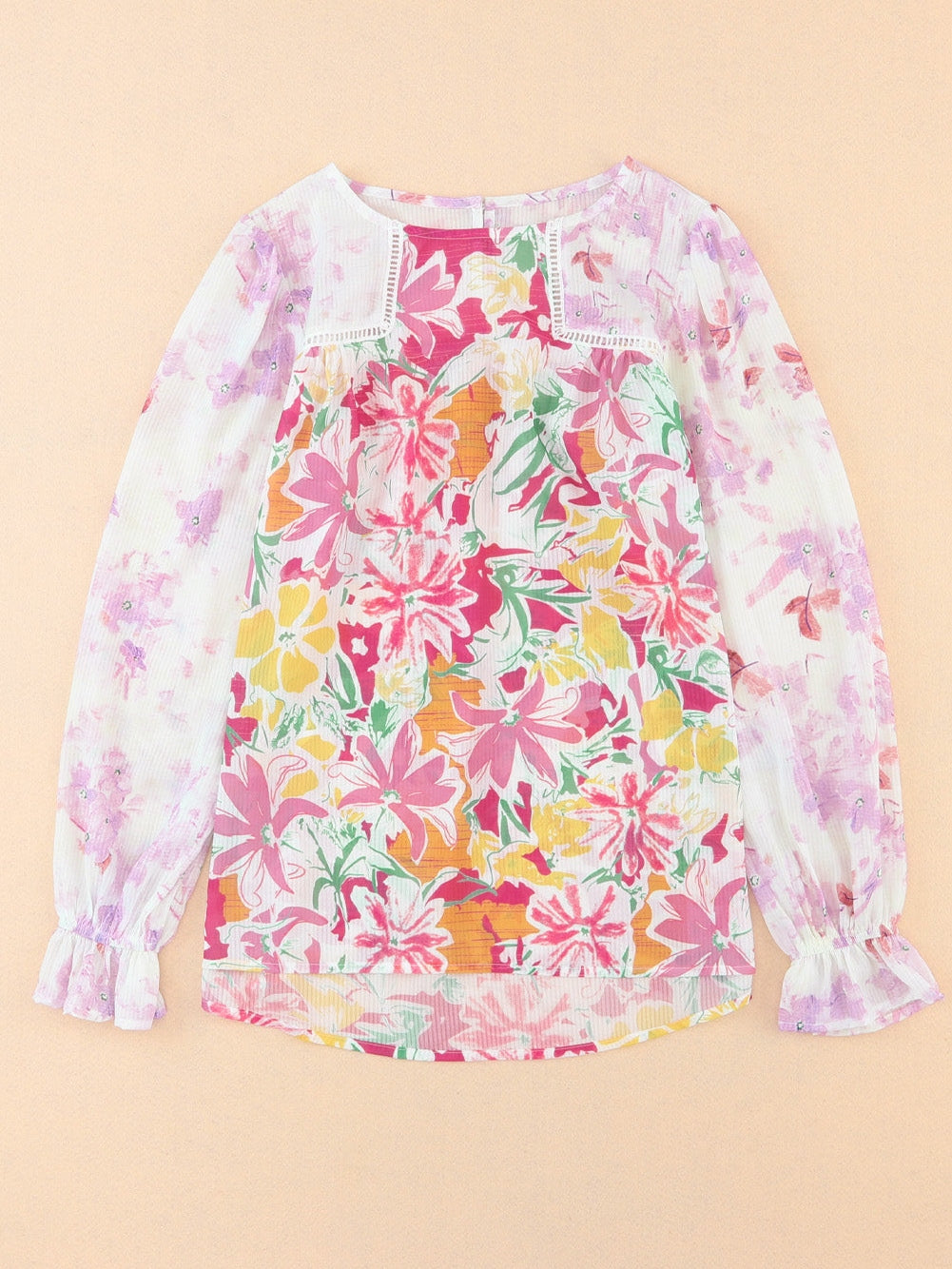 Elegant Purple Floral Lace Trim Shift Blouse