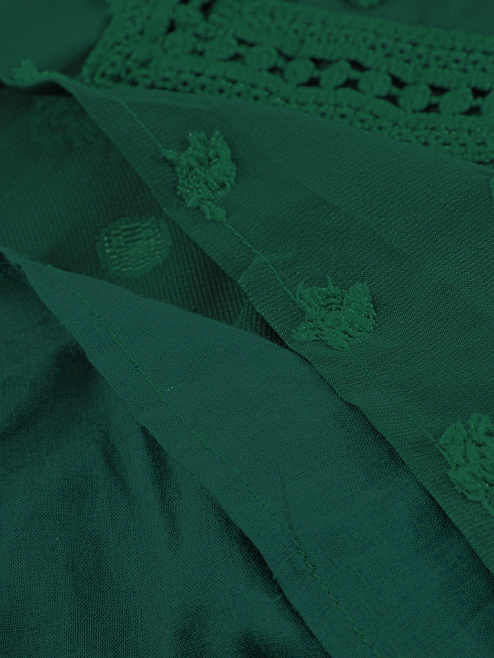 Green Polka Dot Lace Ruffle Split Neck Puff Sleeve Blouse