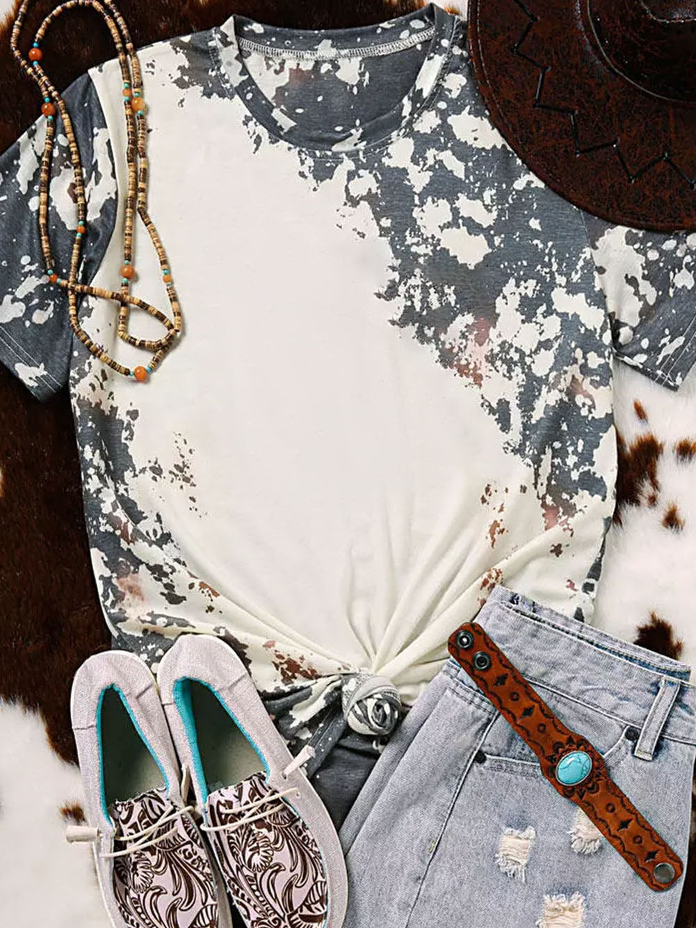 Gray Tie-Dye Bleached Western Shift Tee