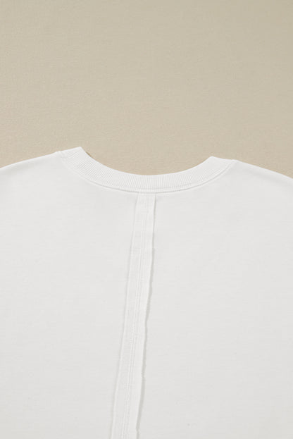 White Plus Size Exposed Seam Detail Contrast Dot Floral Patchwork Sleeve Sweatshirt