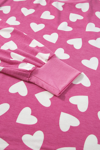 Heartfelt Pink Valentine's Day Lounge Set with Heart Print Top and Shorts