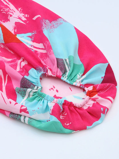 Vibrant Pink Graffiti Print Plus Size Blouse with Puff Sleeves