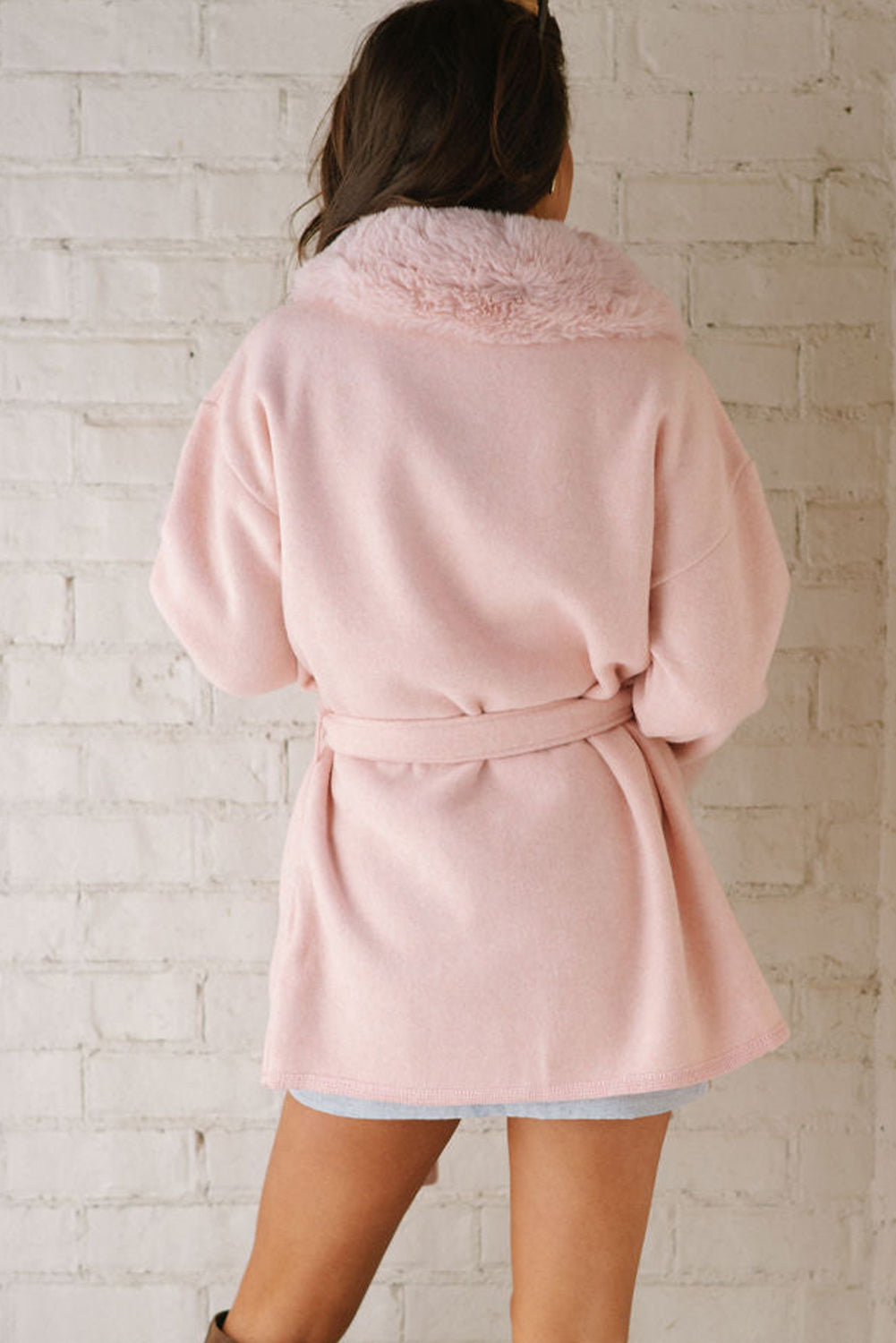 Delicacy Plus Collar Cuff Patchwork Open Front Belted Overcoat