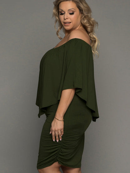 Layered Army Green Plus Size Poncho Style Mini Dress