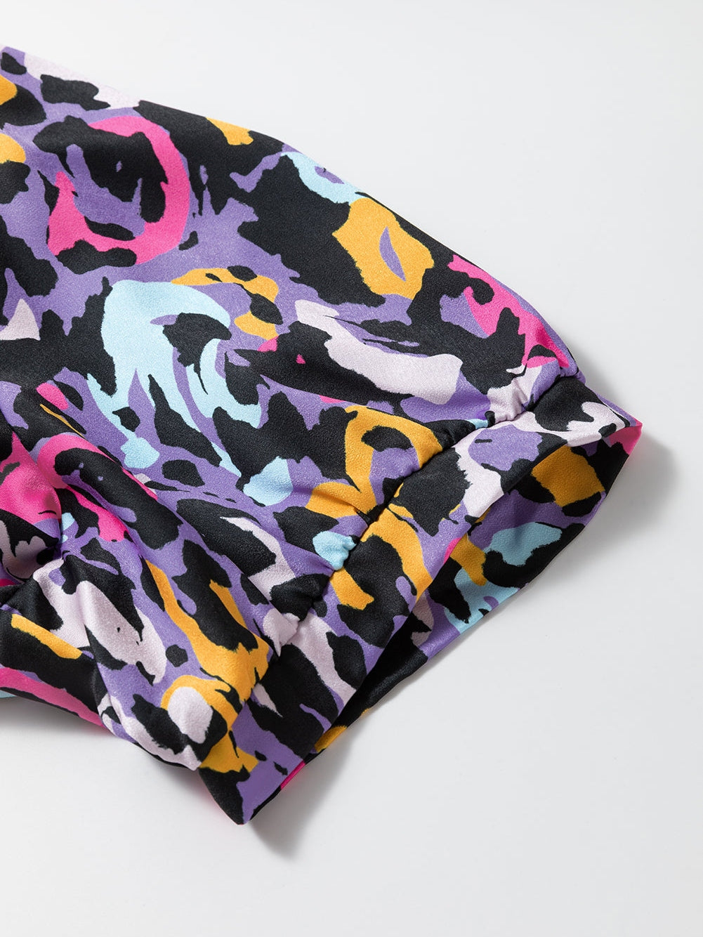 Purple Leopard Print V-Neck Plus Size Mini Dress with Ruffle Detail