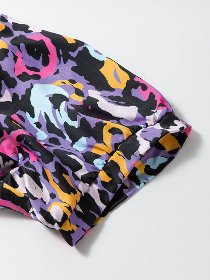 Purple Leopard Print V-Neck Plus Size Mini Dress with Ruffle Detail