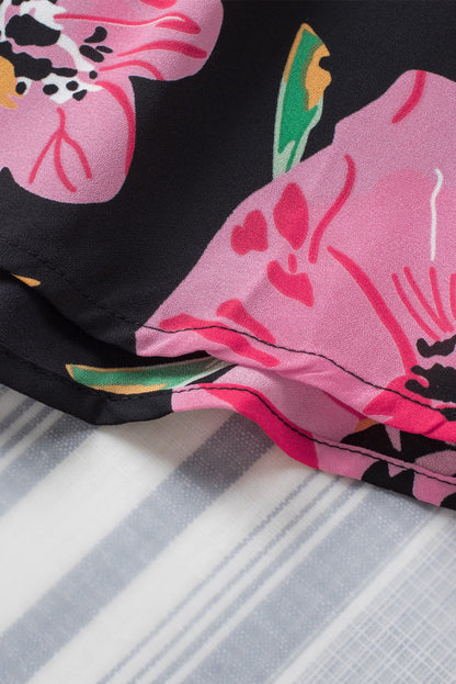 Elegant Floral Print Puff Sleeve Blouse