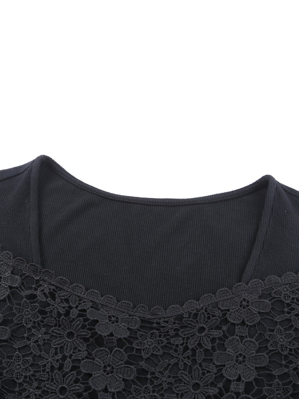 Elegant Black Lace Panel V Neck Long Sleeve Blouse
