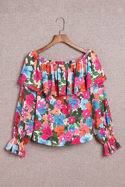 Floral Off Shoulder Ruffle Sleeve Blouse