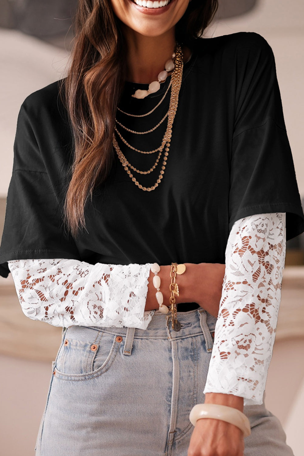 lace long sleeve tee