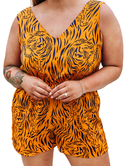 Sunny Plus Size Tiger Stripe V Neck Sleeveless Romper