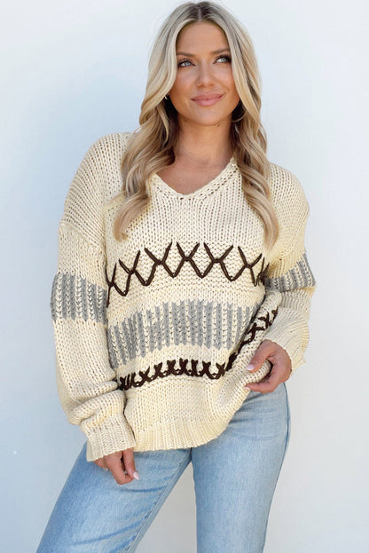 v neck drop shoulder sweater