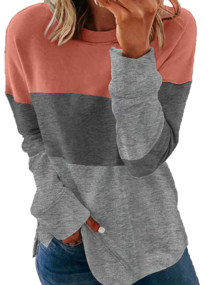 Gray Leopard Print Colorblock Sweatshirt with Slits