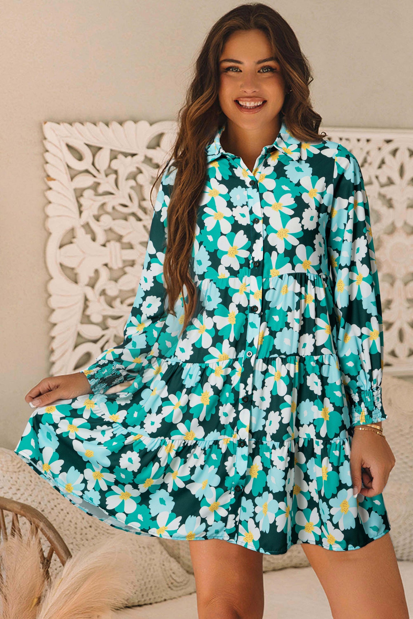 puff sleeve floral dress