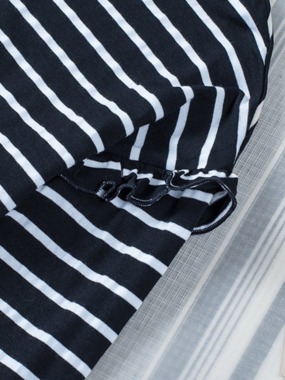 Elegant Black Striped Ruffled Button-Up Blouse